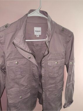Kensie Jeans Utility Jacket Medium Mauve Military Cargo Jacket Zip Snap Front